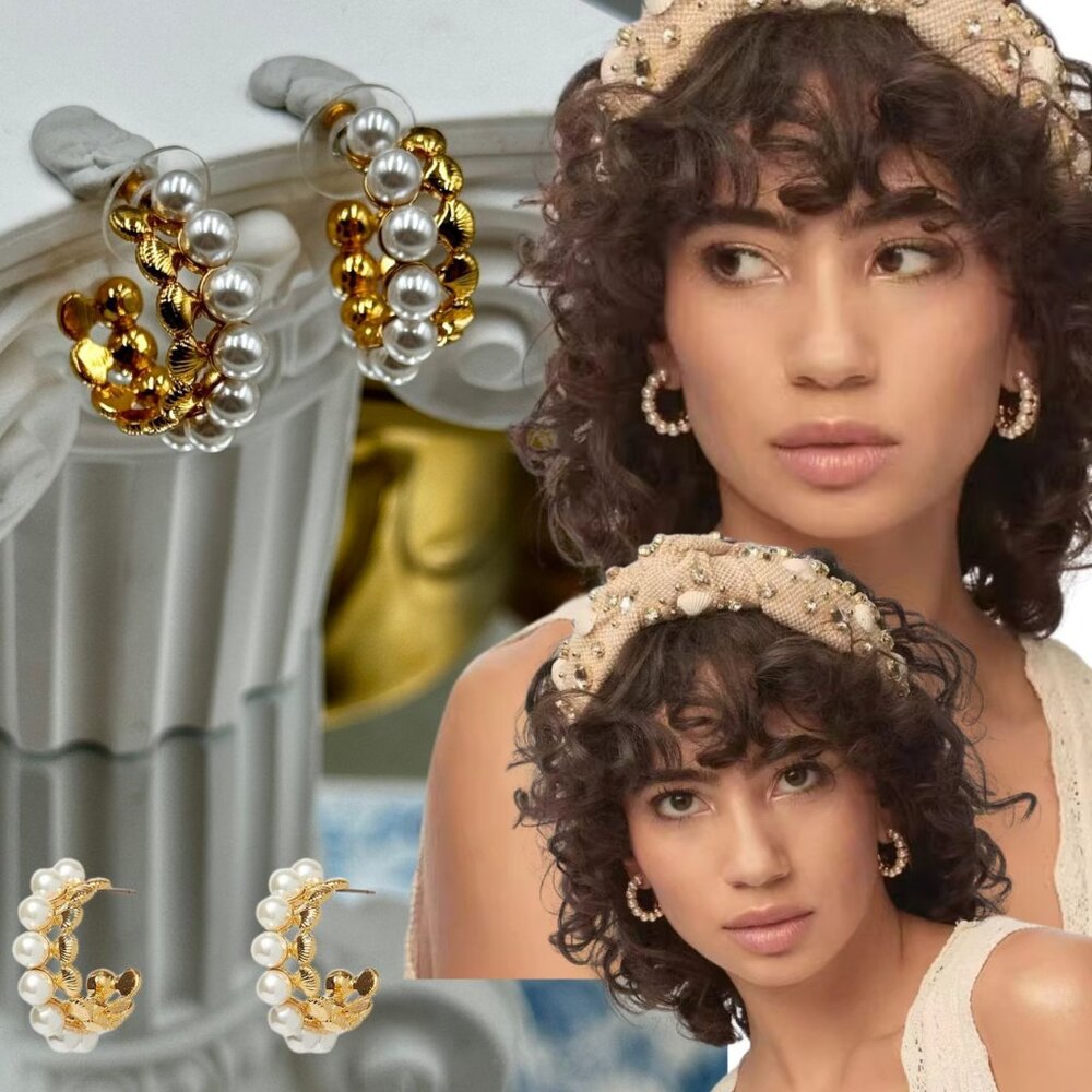 🆕 LELE SADOUGHI 🧿 NWOT Coquille Pearl Hoop Earrings - Pearl & Shell Detailing
